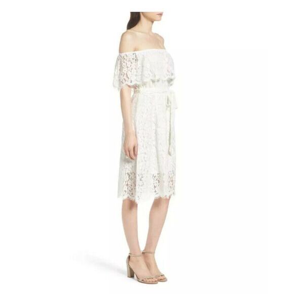 Bardot Sienna Popover Floral Lace Overlay Off The Shoulder Lined Dress Size 6 - Picture 3 of 6